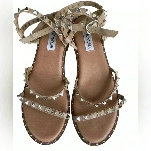 Steve Madden women’s nude studded wrap around ankle sandals 7.5 in gently used - Picture 1 of 4